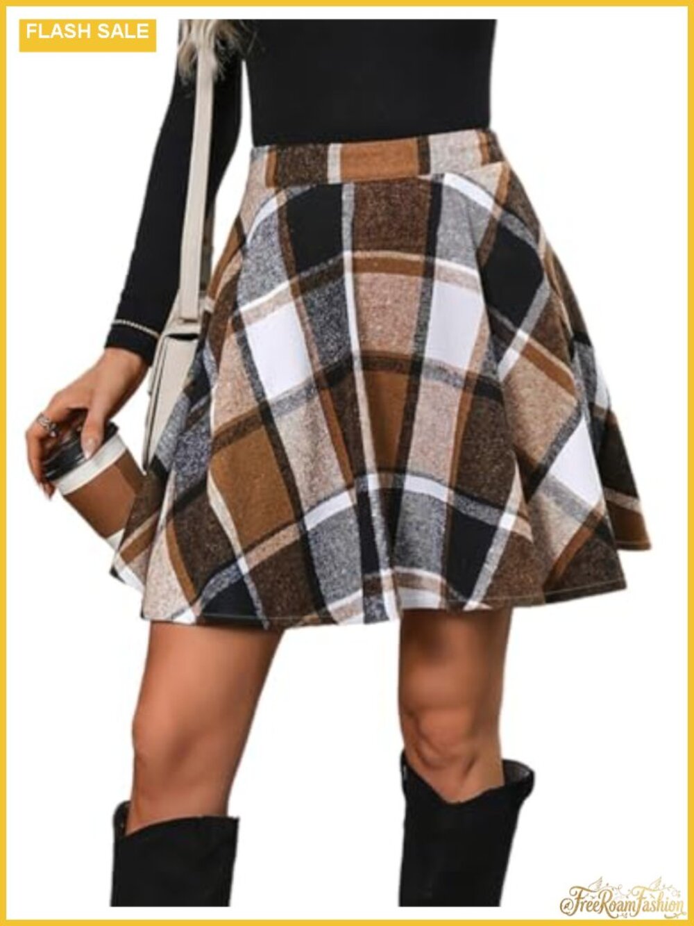 Plaid Mini Skirt A Line Pleated High Waisted Flowy Fall Winter Women